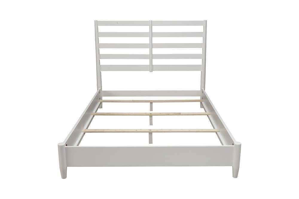 White Slat Back Solid Wood King Bed Frame