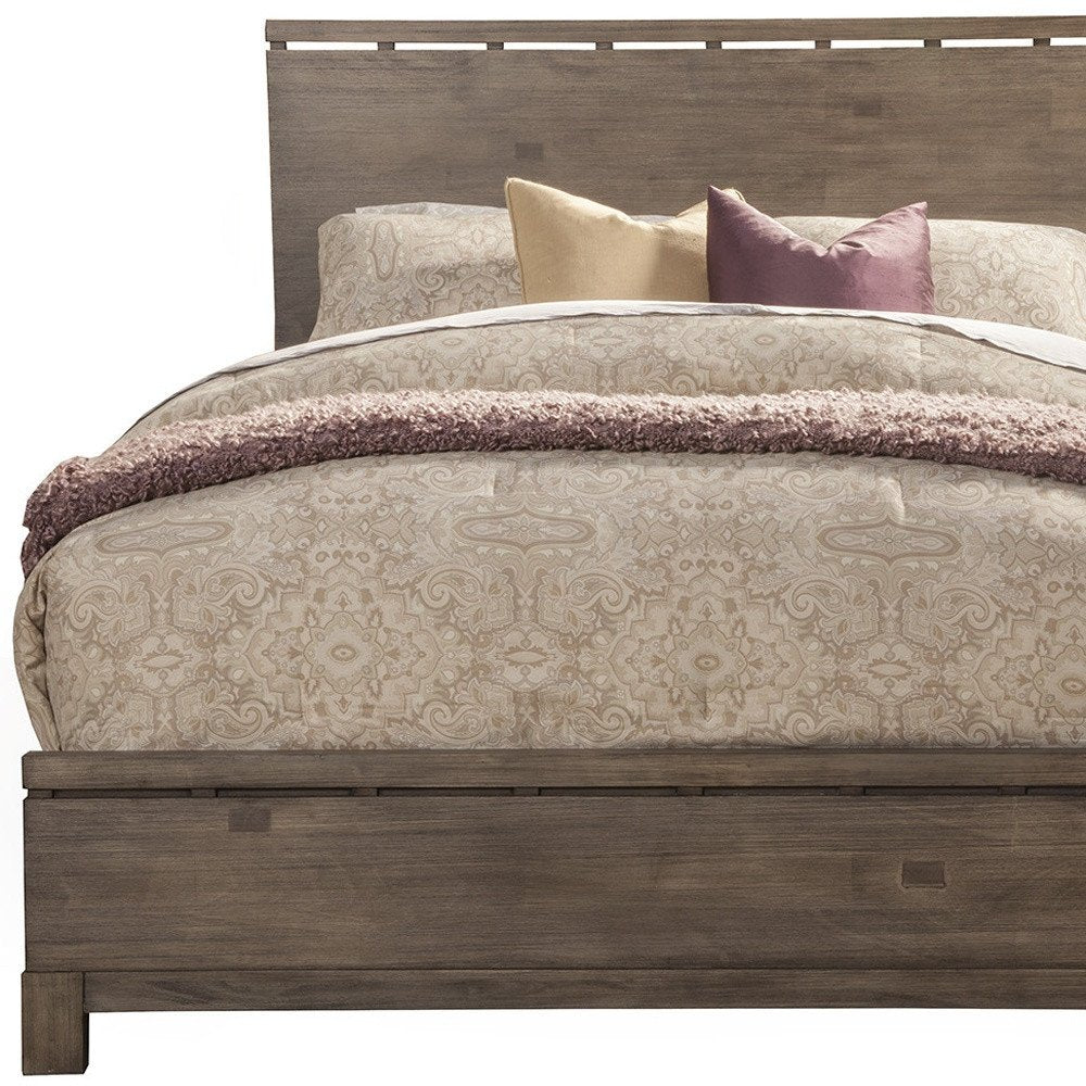 Marco de cama tamaño king de madera envejecida gris