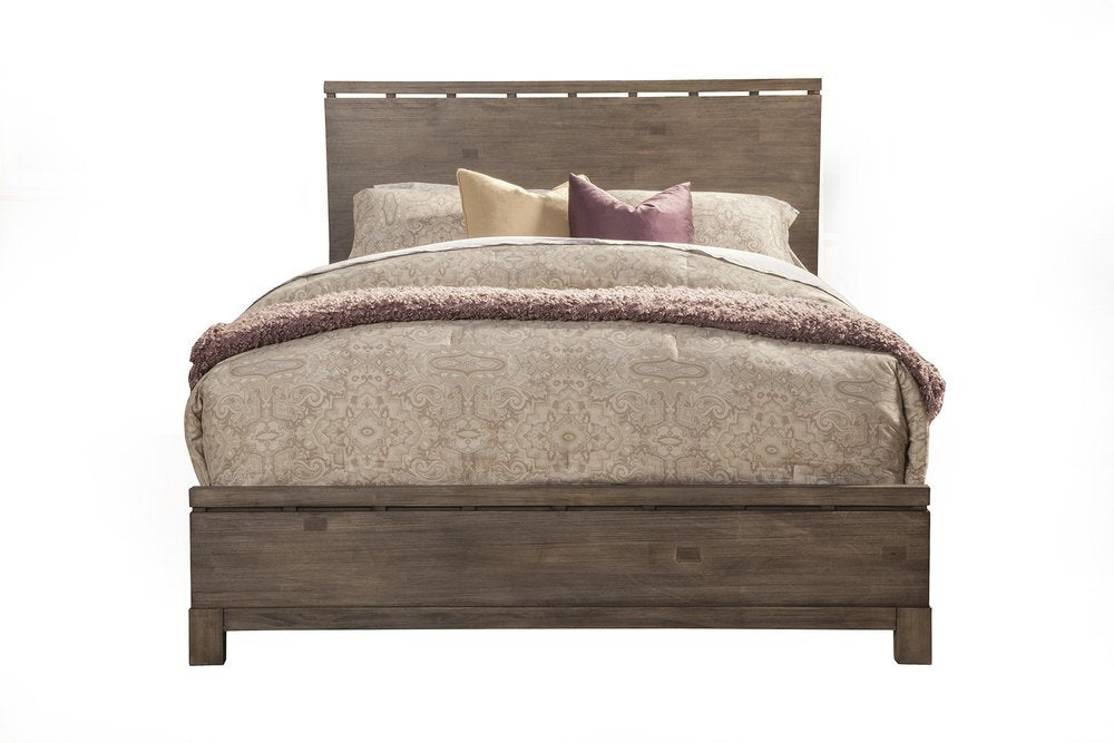 Marco de cama tamaño king de madera envejecida gris