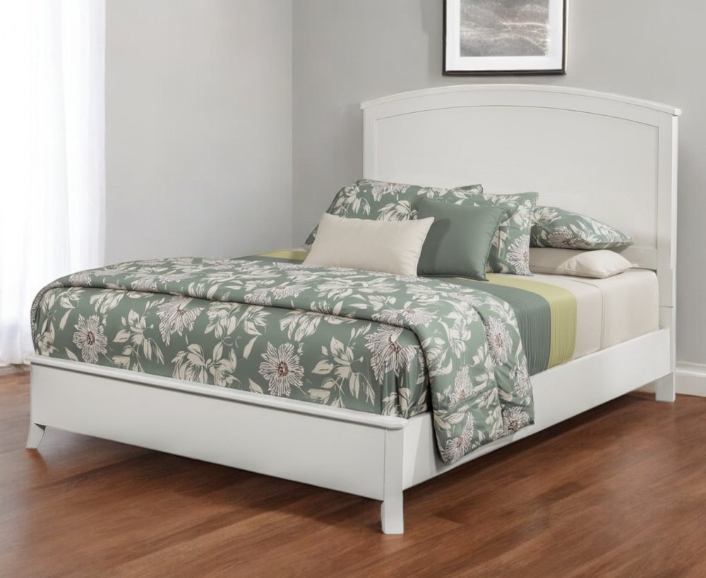 White Solid Wood King Bed Frame