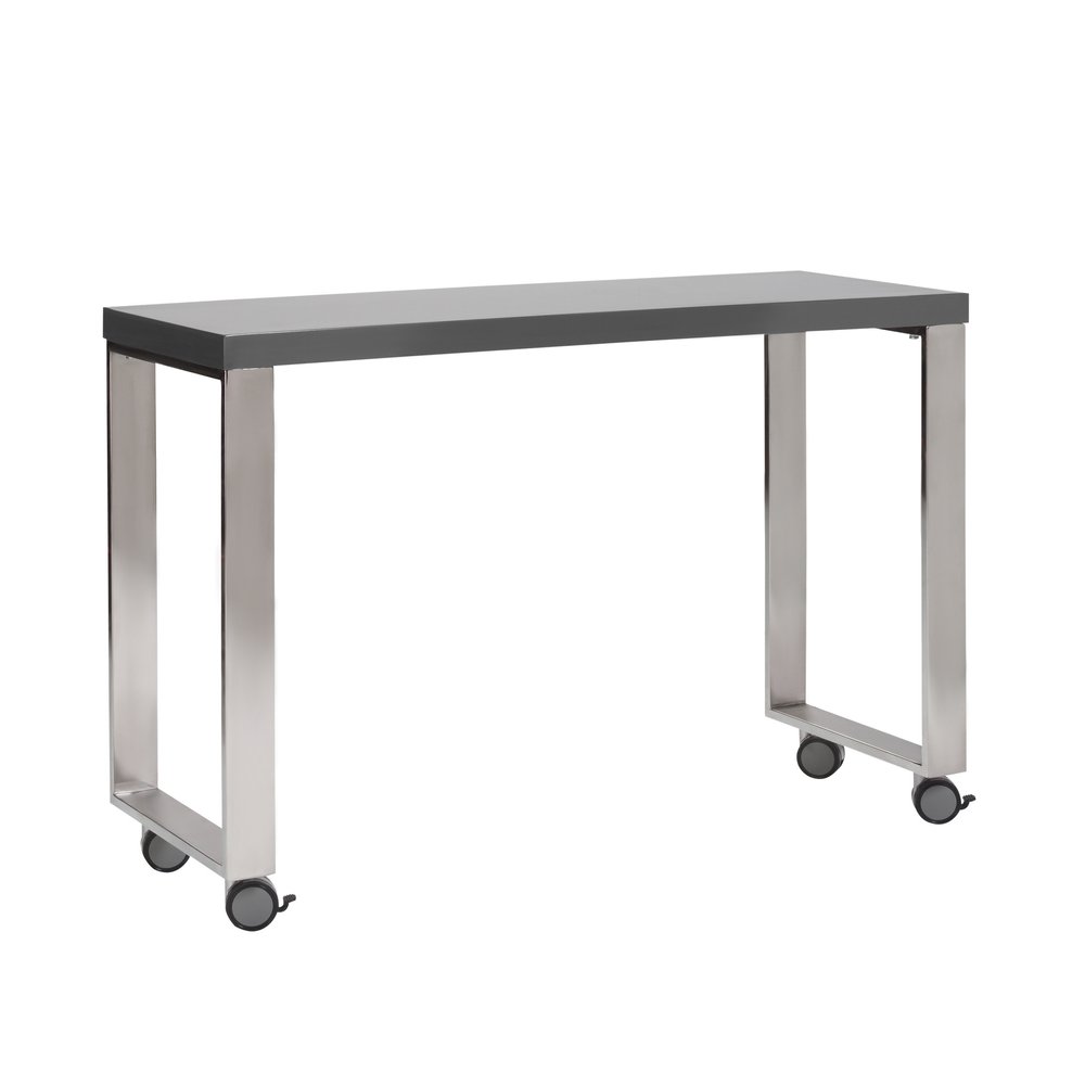 39" Gray and Silver Wood and Stainless Steel Rolling Sled Writing Desk