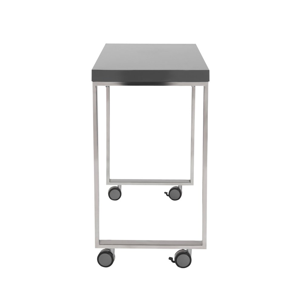 39" Gray and Silver Wood and Stainless Steel Rolling Sled Writing Desk