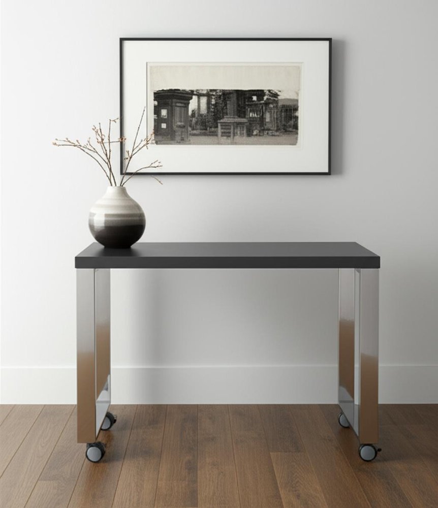 39" Gray and Silver Wood and Stainless Steel Rolling Sled Writing Desk