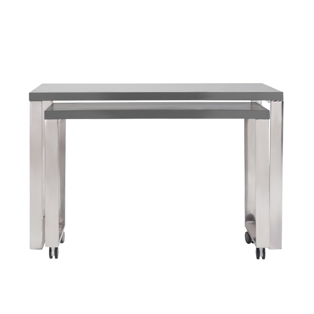 39" Gray and Silver Wood and Stainless Steel Rolling Sled Writing Desk