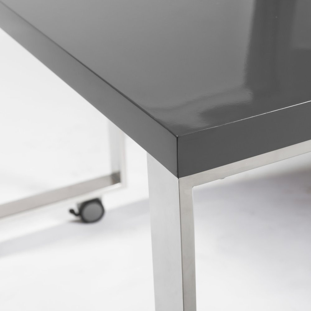 39" Gray and Silver Wood and Stainless Steel Rolling Sled Writing Desk