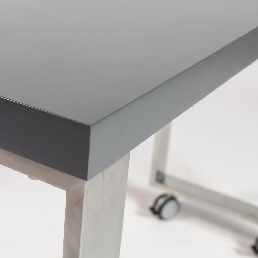 39" Gray and Silver Wood and Stainless Steel Rolling Sled Writing Desk