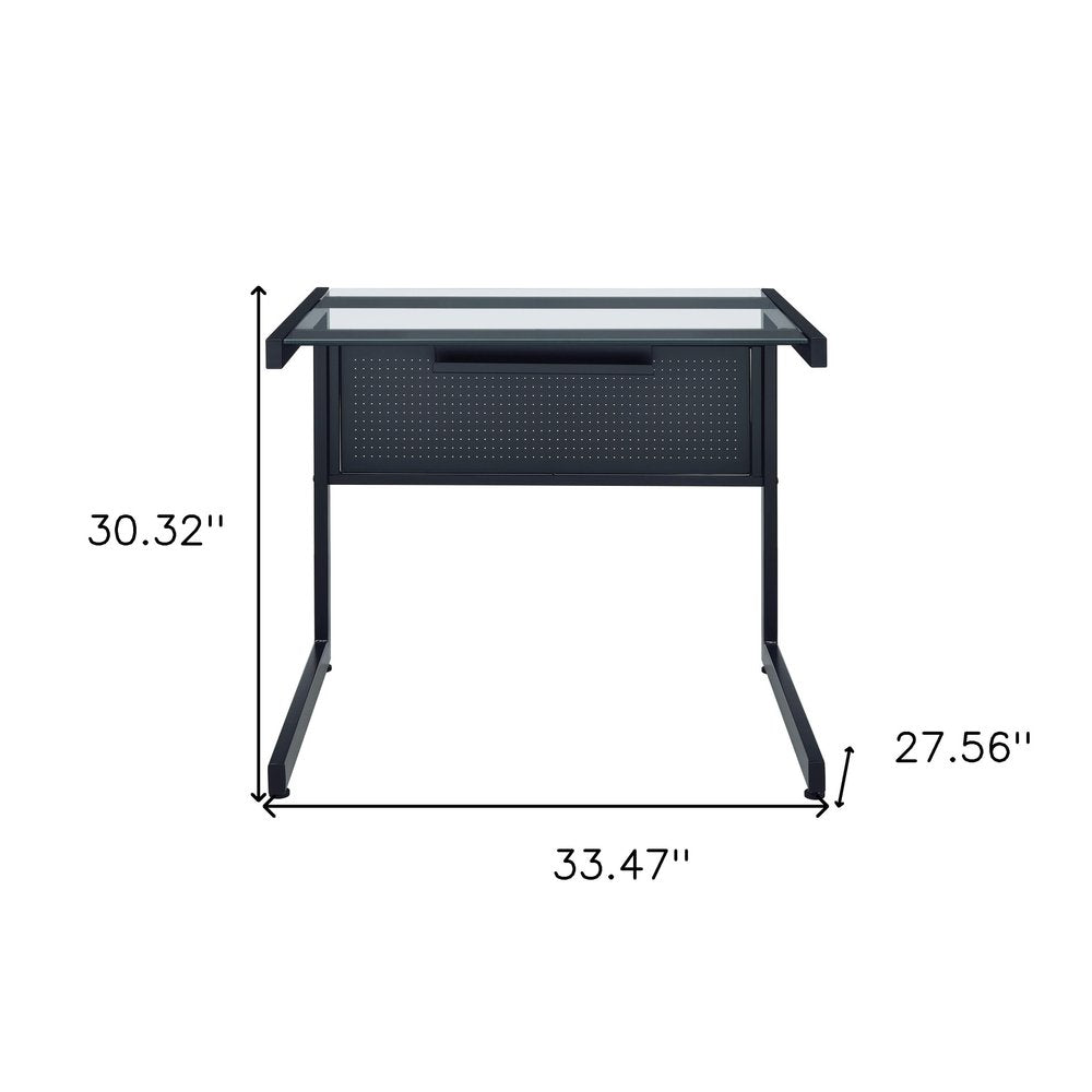 33" Clear and Black Glass and Stainless Steel Writing Desk