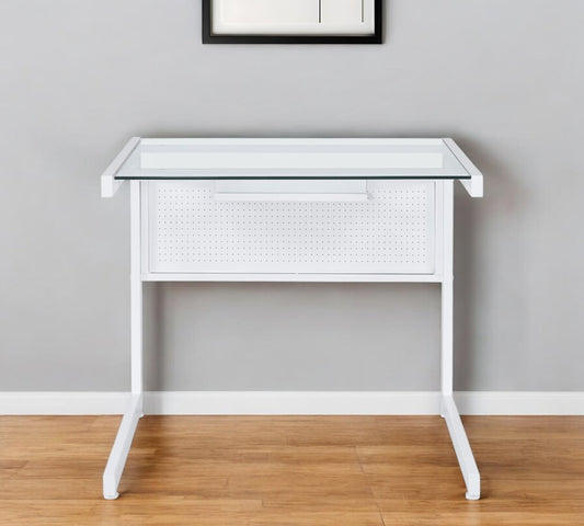 33" Clear and White Glass and Stainless Steel Writing Desk