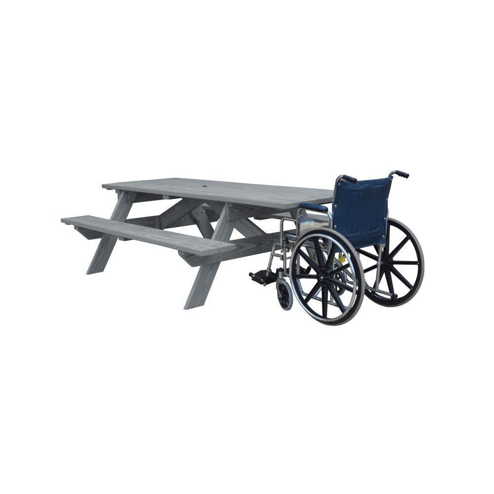 Mesa de picnic al aire libre de madera maciza gris con agujero para sombrilla