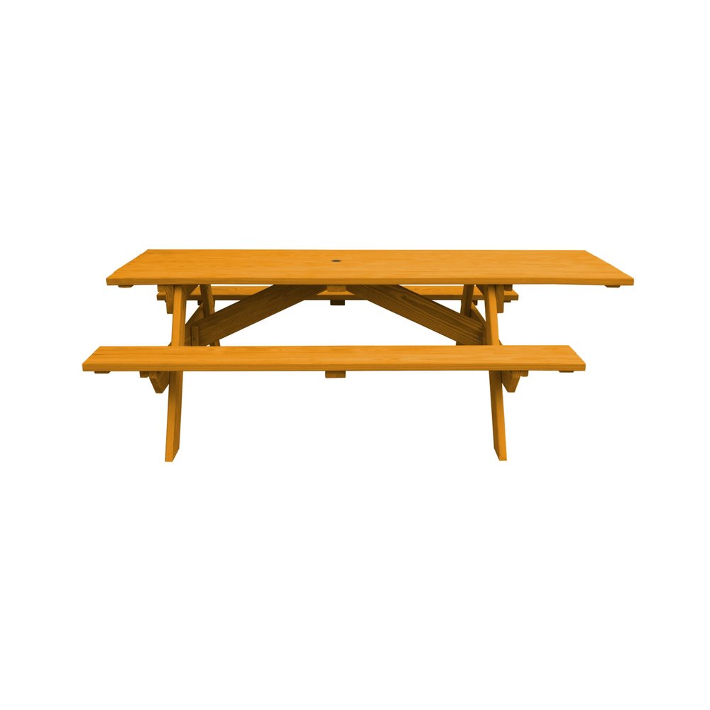 Mesa de picnic al aire libre de madera maciza natural con agujero para sombrilla