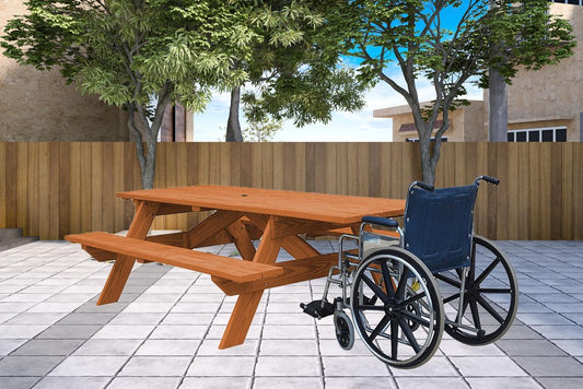 Baúl de cedro de madera maciza para mesa de picnic al aire libre con agujero para sombrilla