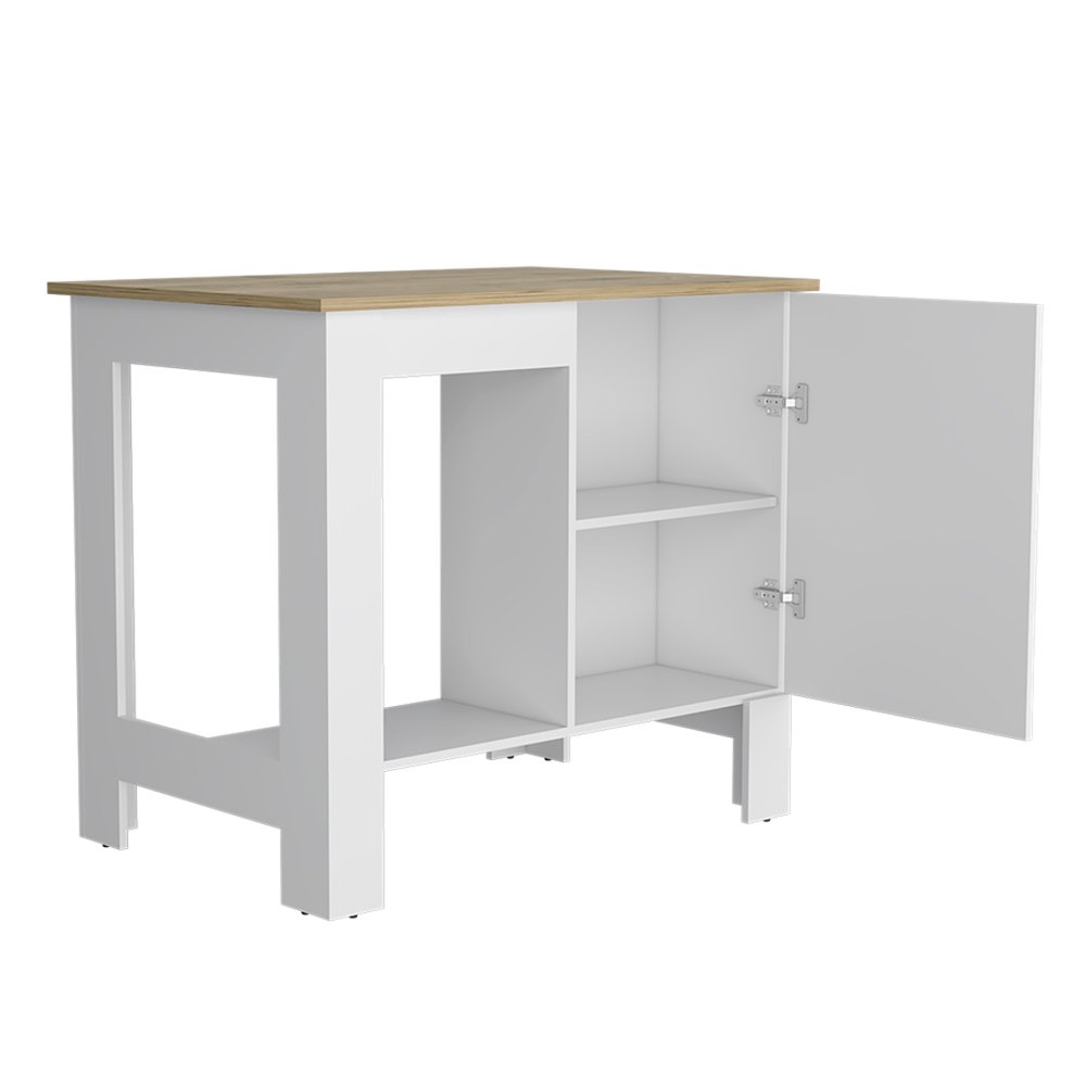 Isla de cocina blanca y natural de 35" con almacenamiento