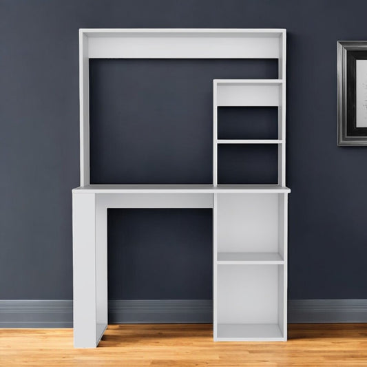 39" White Wood Computer Desk With Hutch