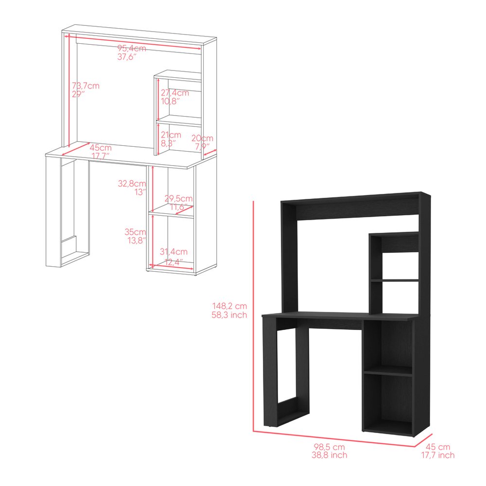 58" Black Wood Computer Desk With Hutch