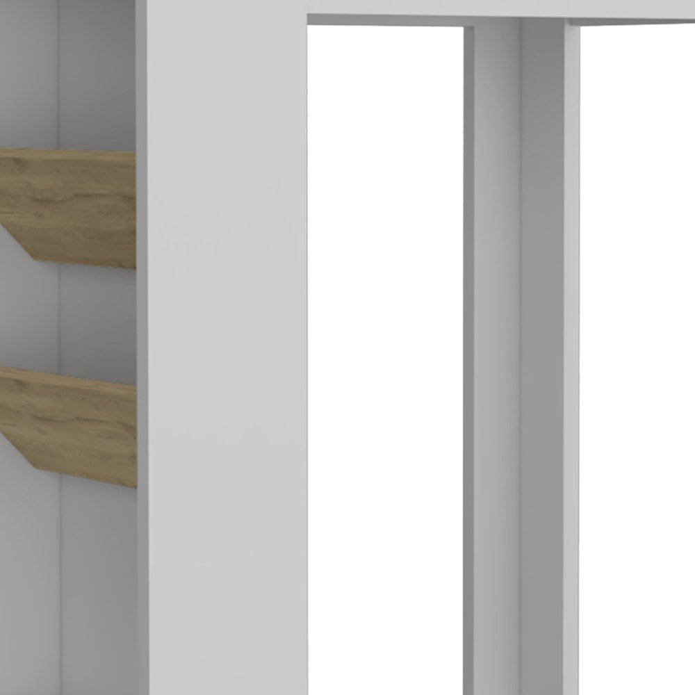 Conjunto de dos islas de cocina y armarios de despensa de madera de roble y blanco