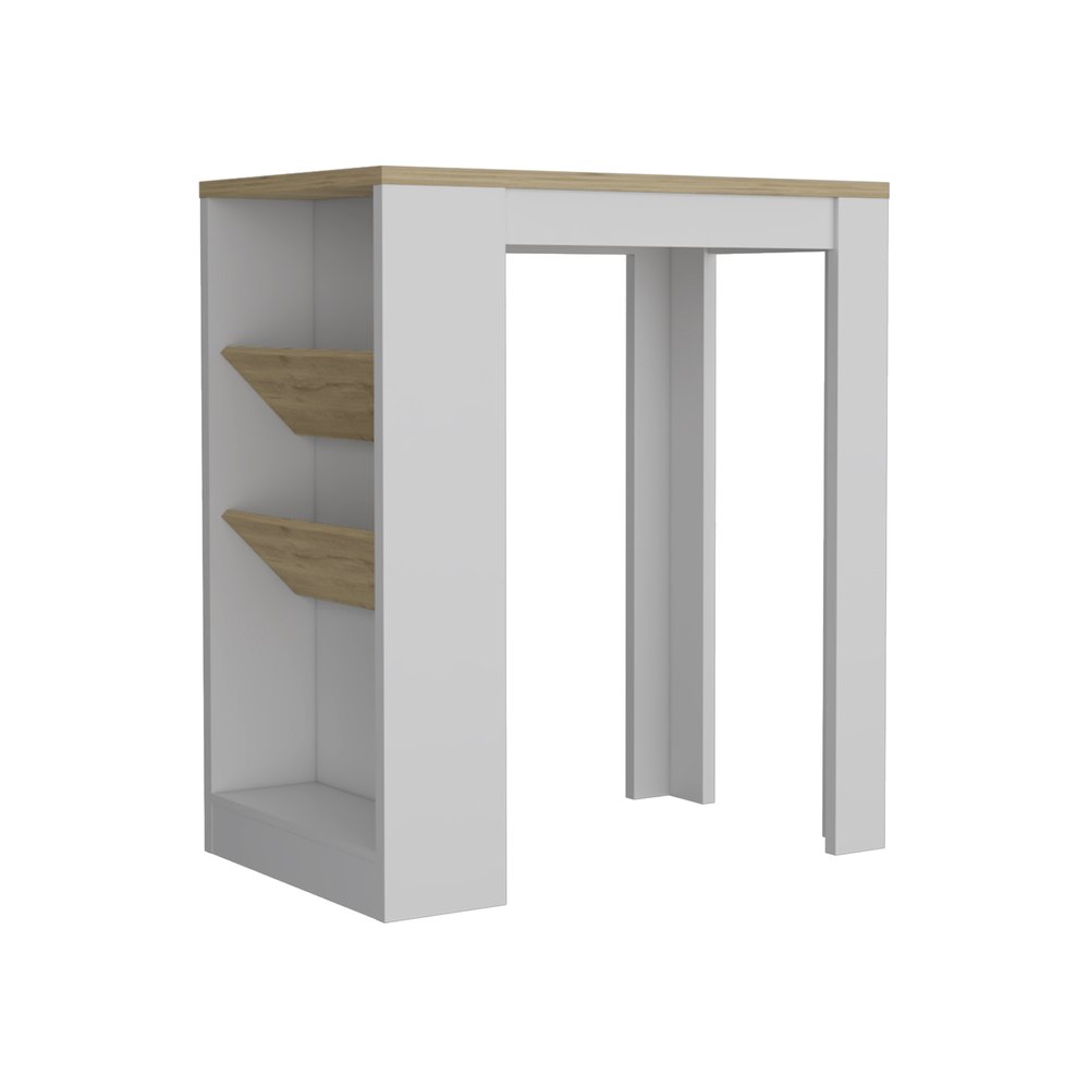 Conjunto de dos islas de cocina y armarios de despensa de madera de roble y blanco