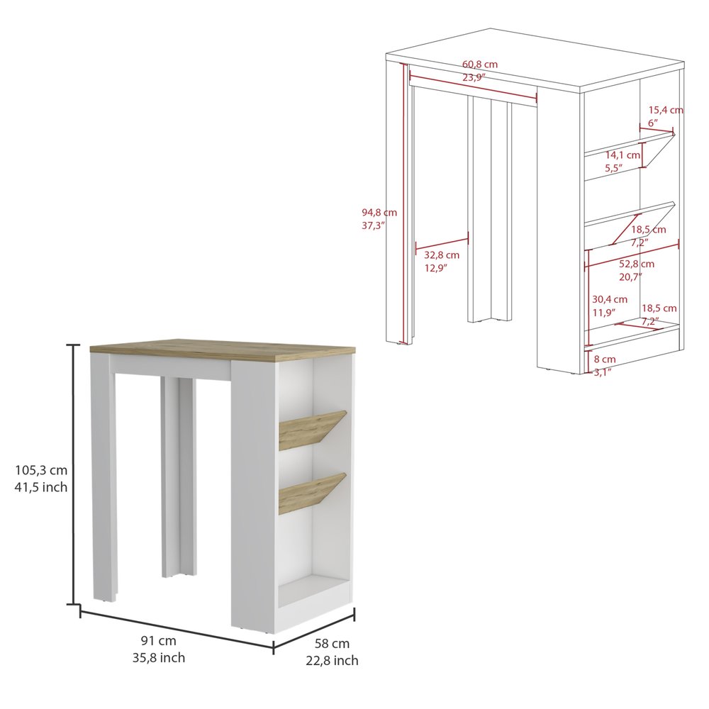 Set of Two Oak and White Wood Kitchen Island And Pantry Cabinet