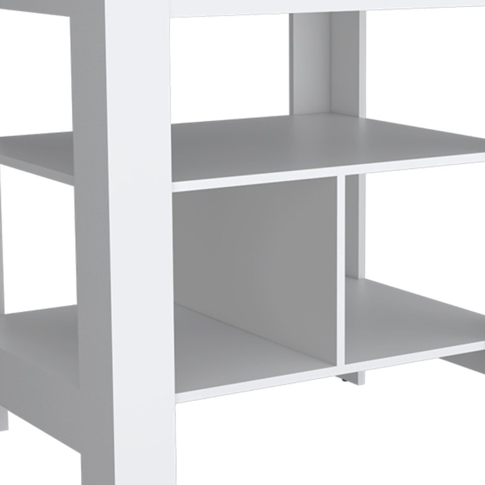 Isla de cocina de madera natural y blanca de 41" con espacio de almacenamiento