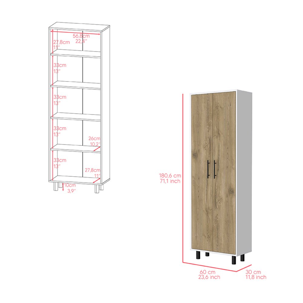 Isla de cocina de madera natural y blanca de 41" con espacio de almacenamiento