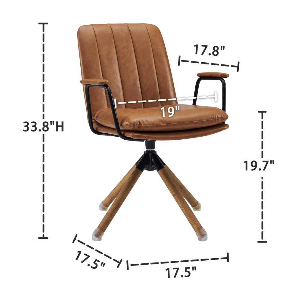 23" Off White Faux Leather And Brown Swivel Arm Chair