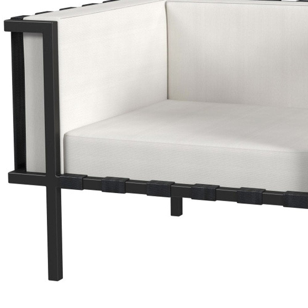 Sillón de exterior de metal negro de 83 cm con cojín blanco roto