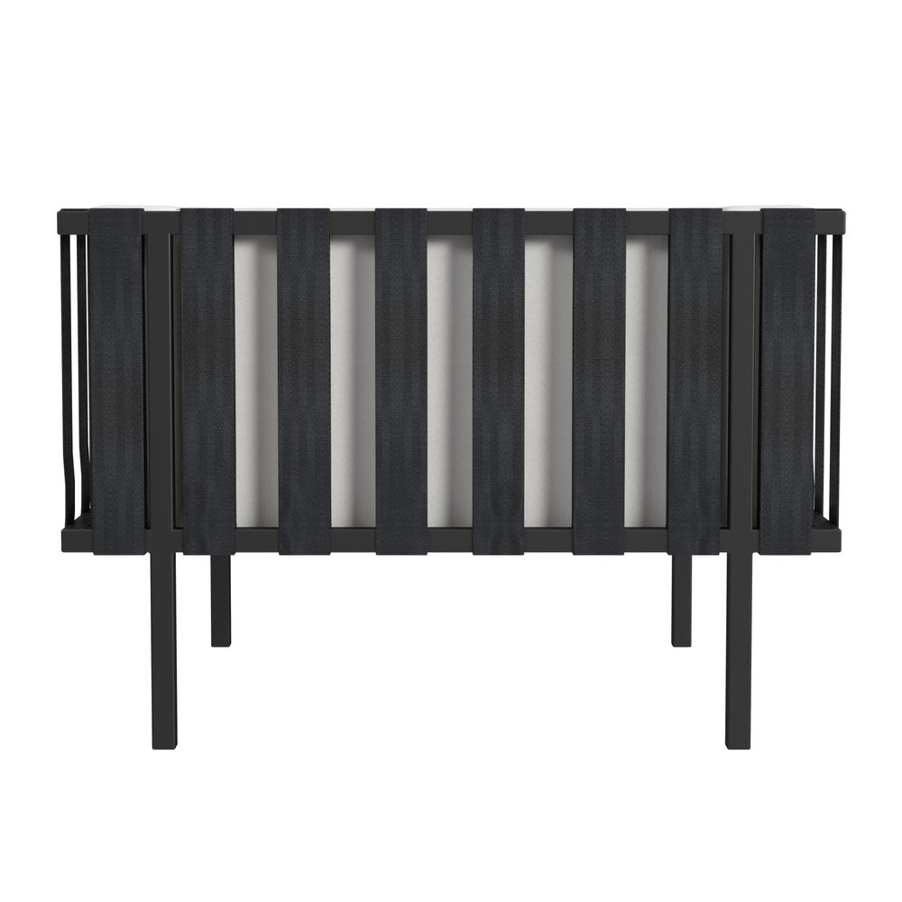 Sillón de exterior de metal negro de 83 cm con cojín blanco roto