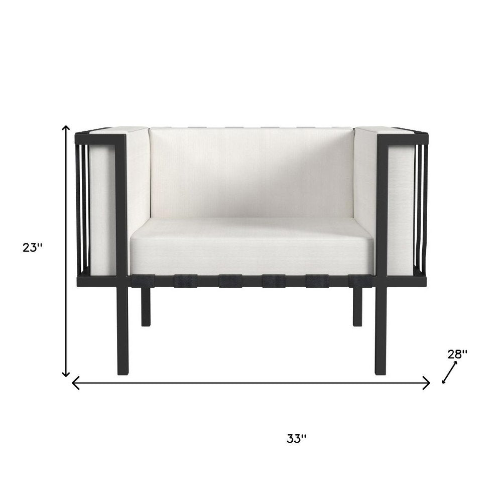 Sillón de exterior de metal negro de 83 cm con cojín blanco roto