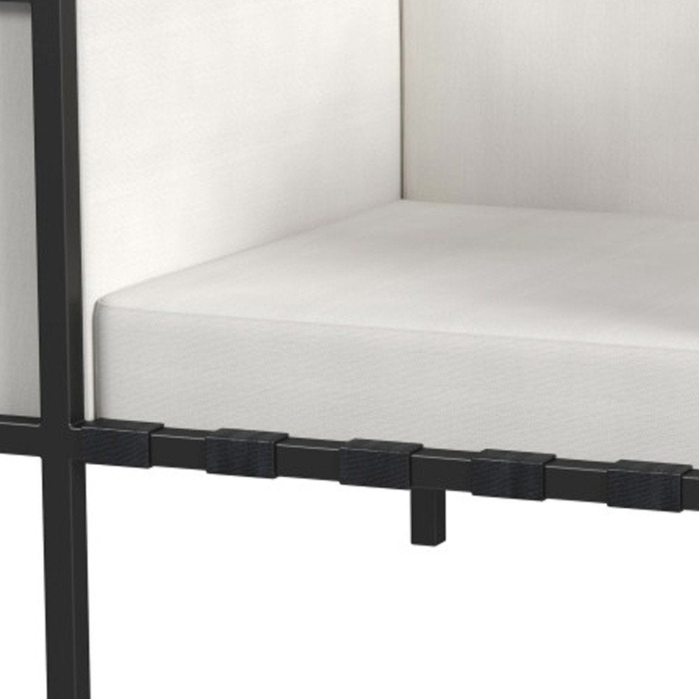 Sillón de exterior de metal negro de 83 cm con cojín blanco roto