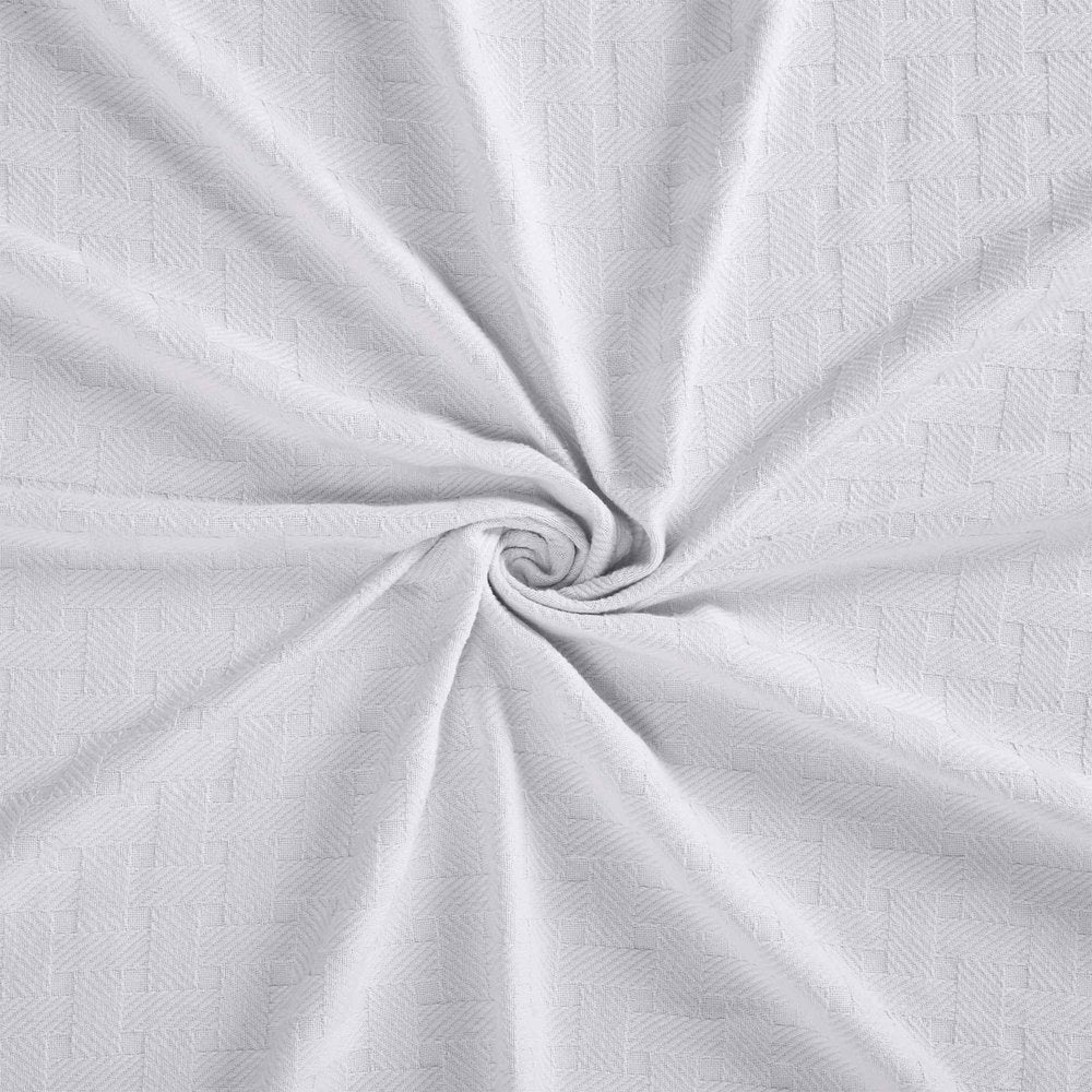 King White Cotton Basketweave Geometric Blanket