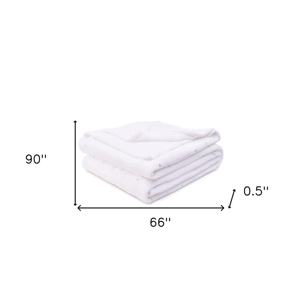 Twin Ivory Fleece Woven Polka Dots Plush Blanket