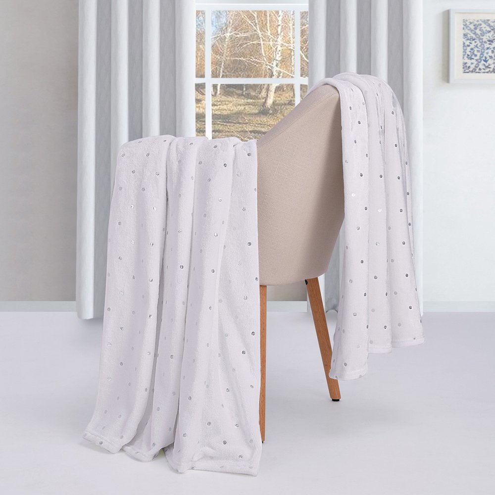 Twin Ivory Fleece Woven Polka Dots Plush Blanket