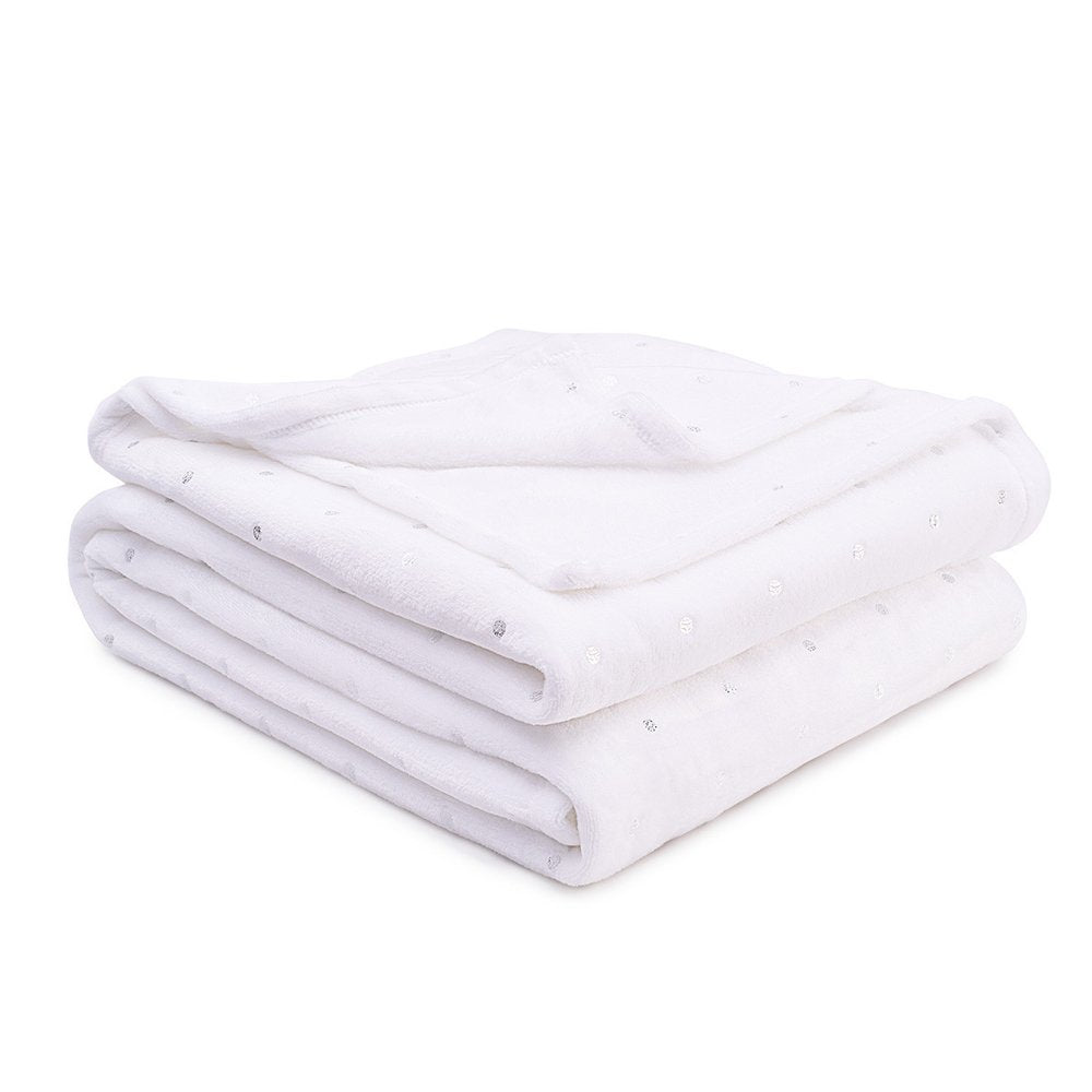 Twin Ivory Fleece Woven Polka Dots Plush Blanket