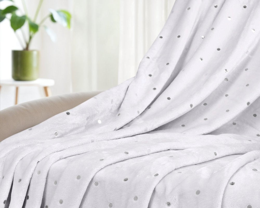 Twin Ivory Fleece Woven Polka Dots Plush Blanket