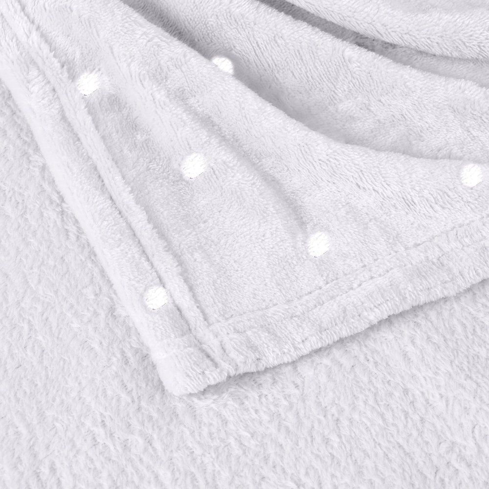 Twin Ivory Fleece Woven Polka Dots Plush Blanket