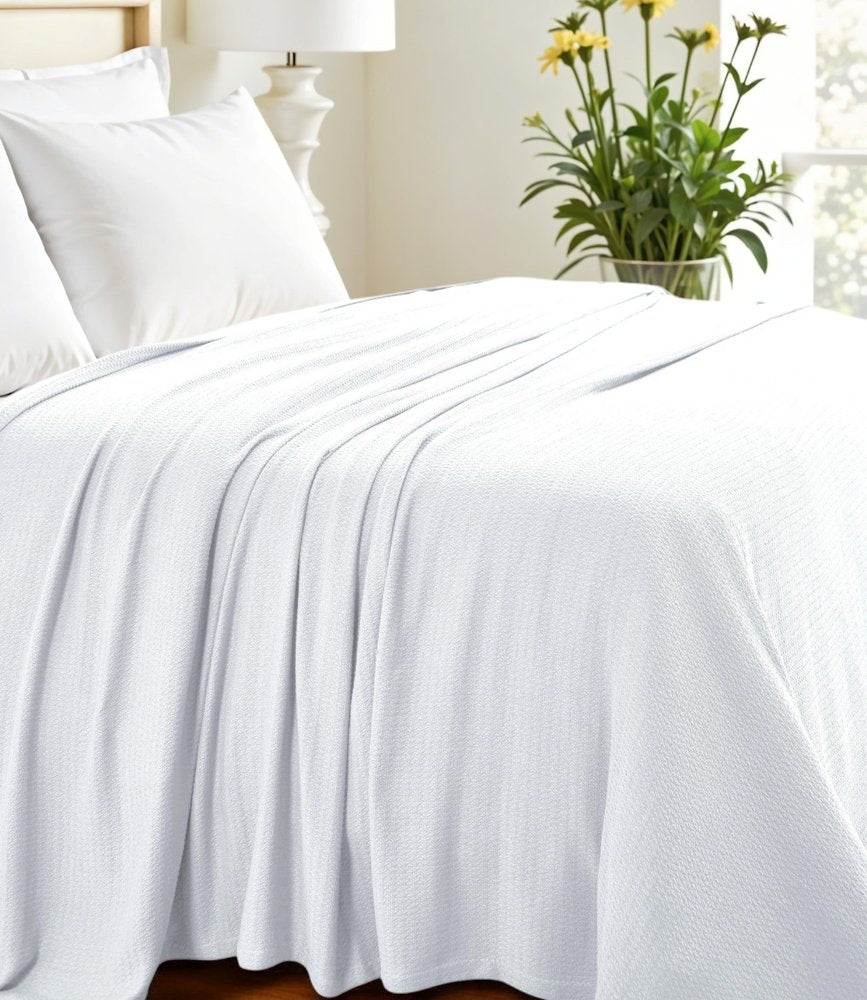 King White Cotton Waffle Weave Honeycomb Blanket