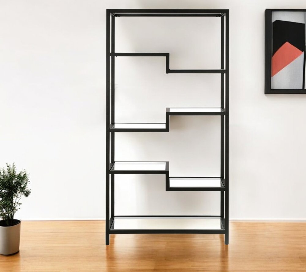 Black Metal and Glass Seven Tier Etagere Bookcase