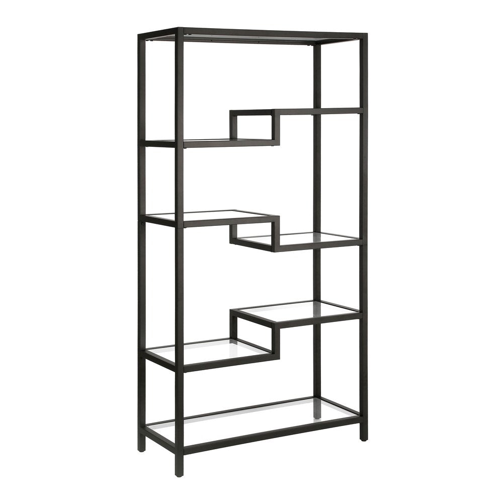 Black Metal and Glass Seven Tier Etagere Bookcase