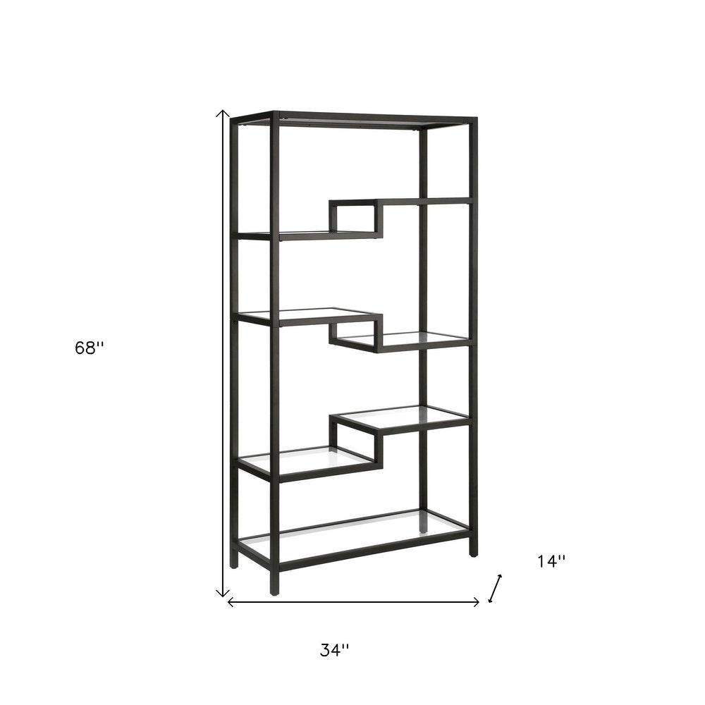 Black Metal and Glass Seven Tier Etagere Bookcase