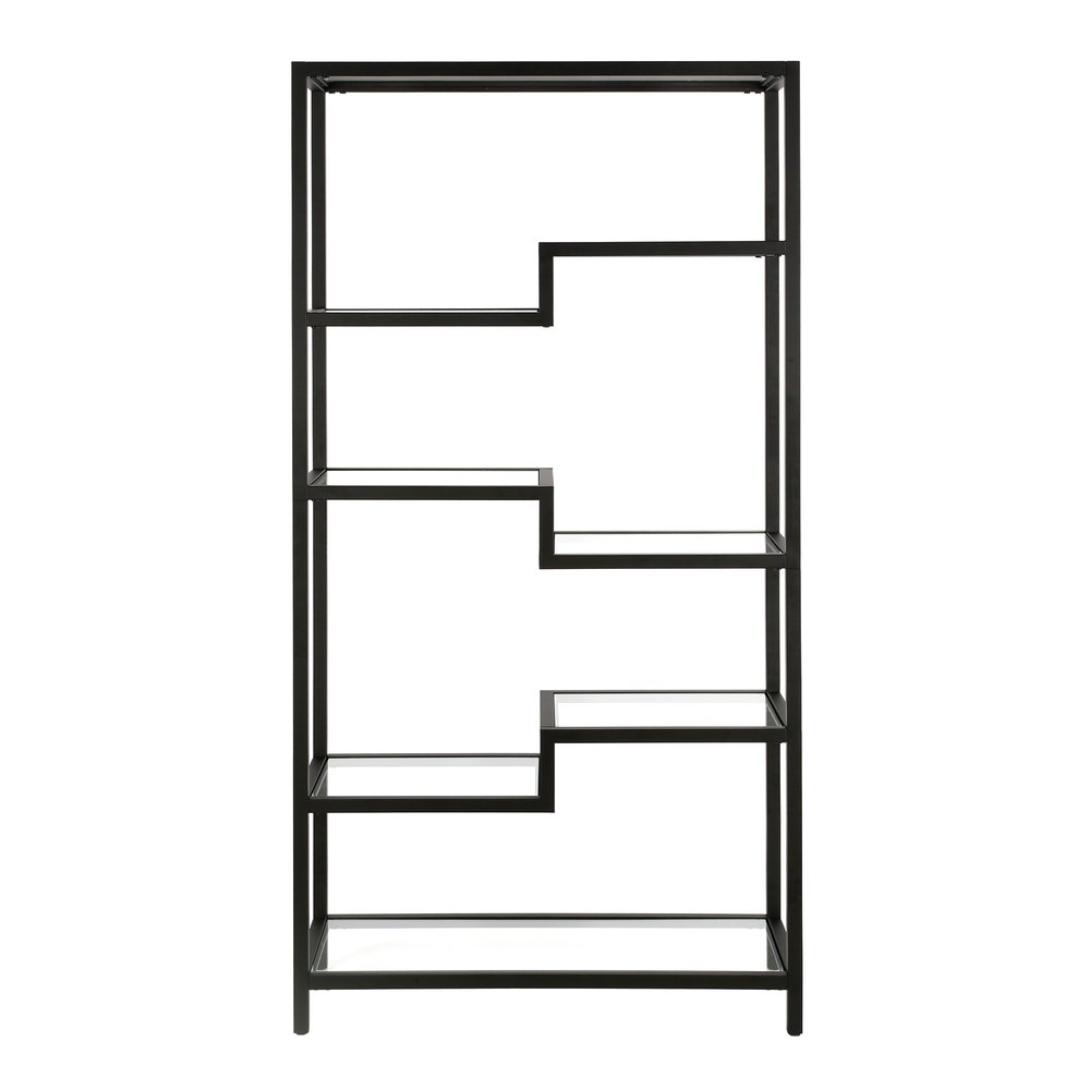 Black Metal and Glass Seven Tier Etagere Bookcase