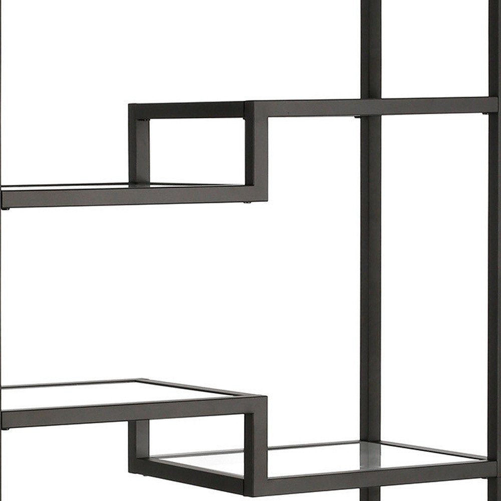 Black Metal and Glass Seven Tier Etagere Bookcase