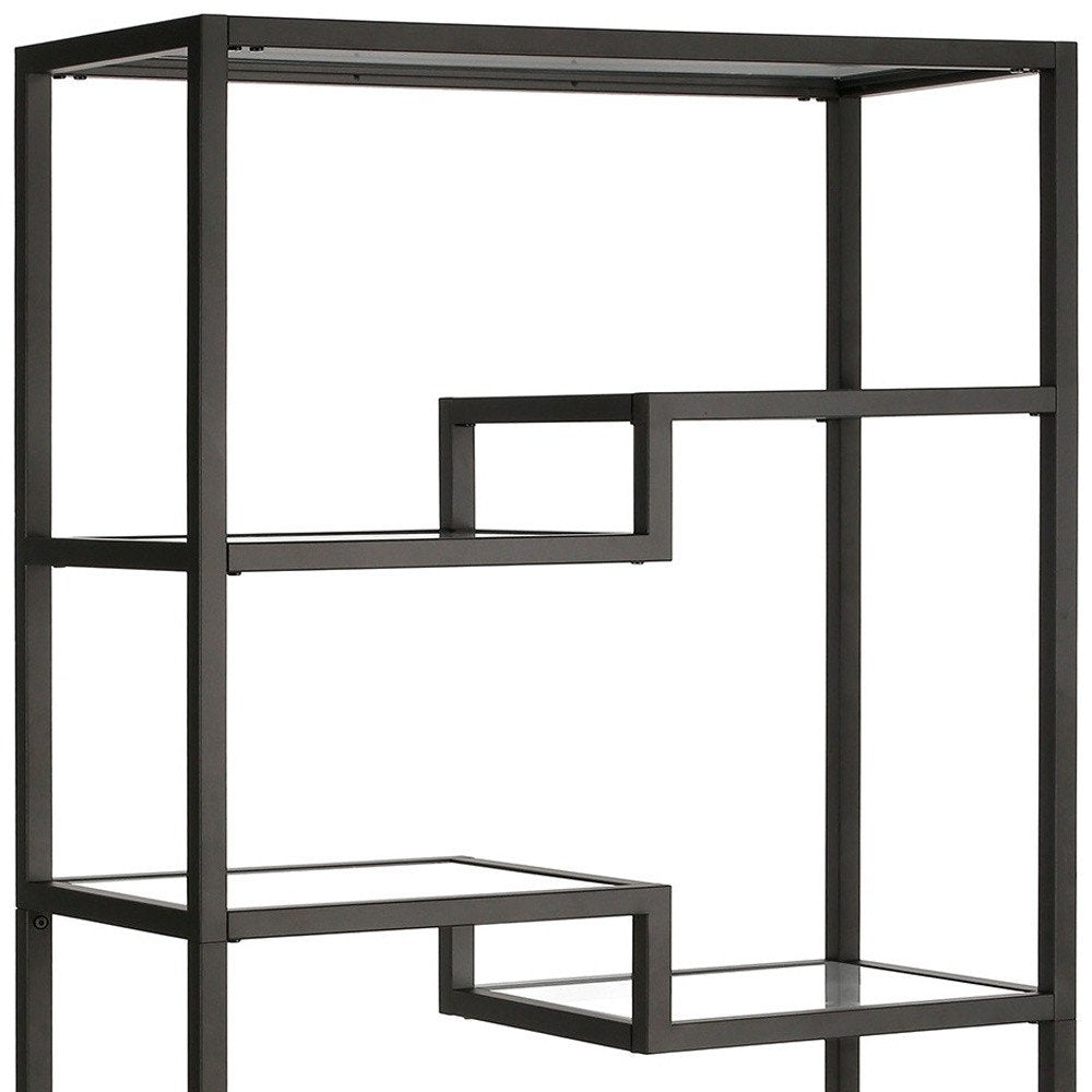 Black Metal and Glass Seven Tier Etagere Bookcase