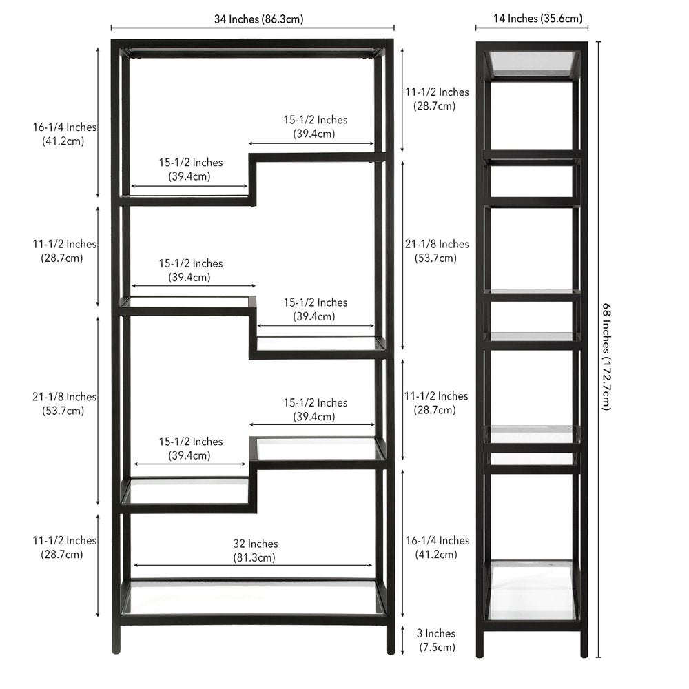 Black Metal and Glass Seven Tier Etagere Bookcase