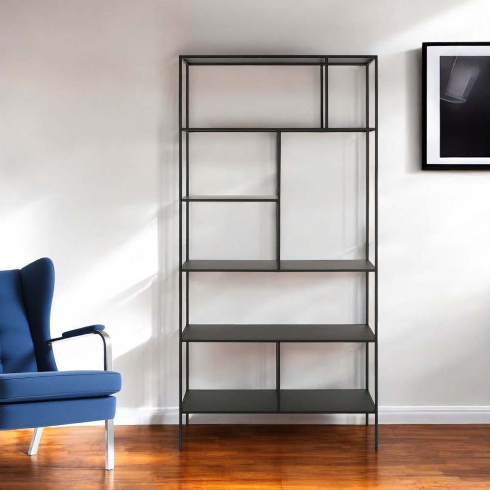 72" Black Metal Six Tier Etagere Bookcase
