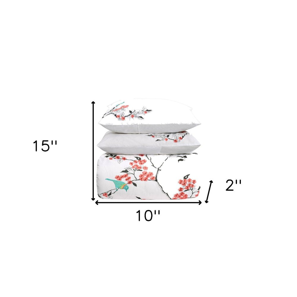 Juego de funda nórdica lavable de 200 hilos, 100 % algodón, color coral y blanco, tamaño Queen