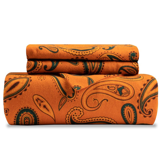 Juego de funda nórdica lavable de 0 hilos en mezcla de algodón azul y naranja Queen