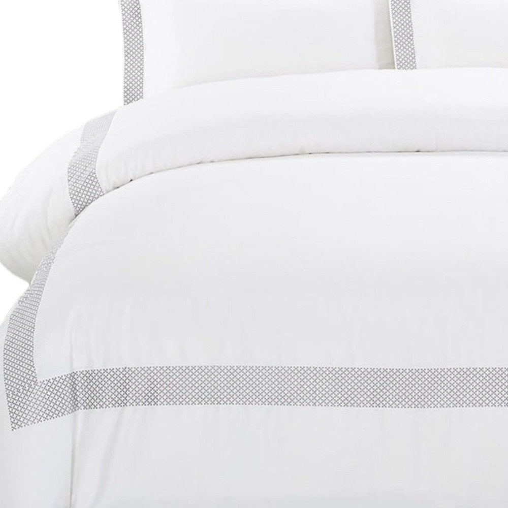 Juego de funda nórdica lavable, tamaño queen, 100 % algodón, 200 hilos, gris y blanco