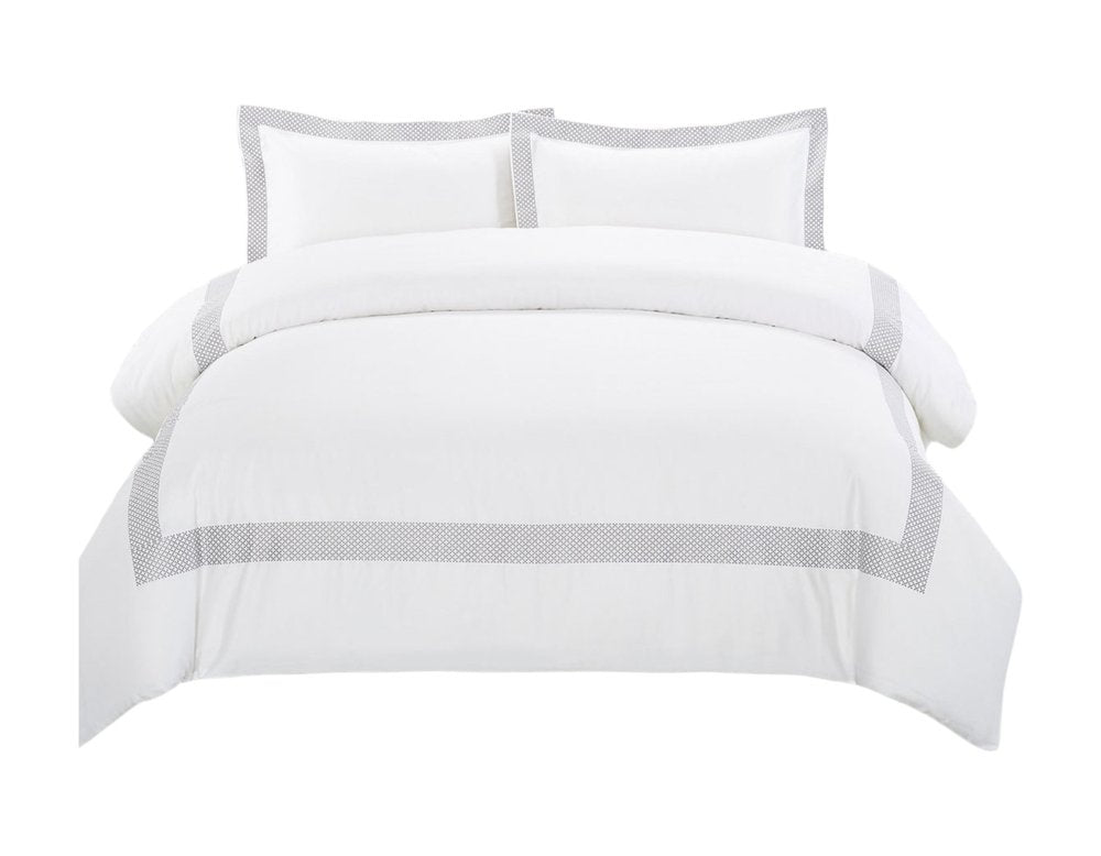 Juego de funda nórdica lavable, tamaño queen, 100 % algodón, 200 hilos, gris y blanco