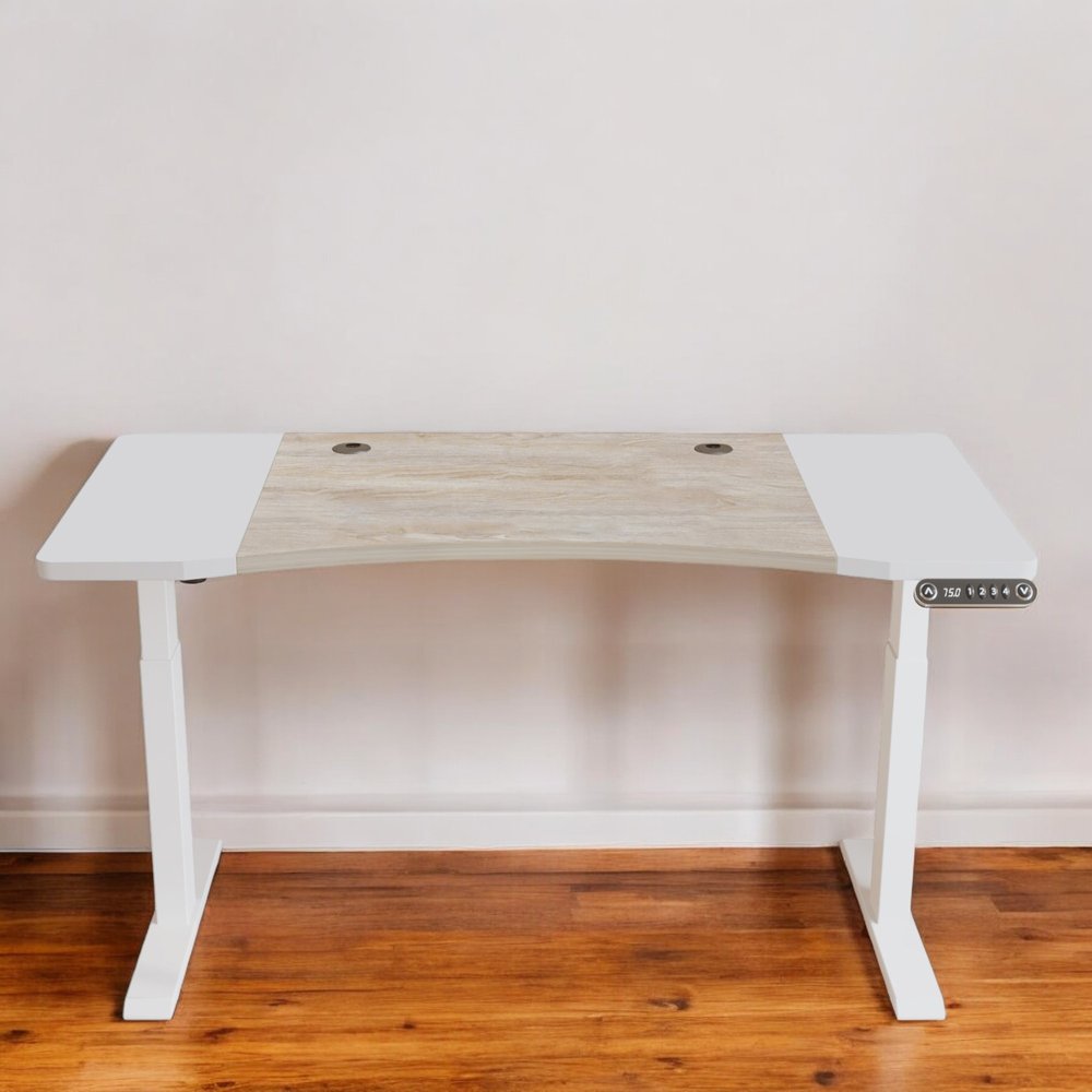 Escritorio de pie ajustable de 63" en marrón y blanco