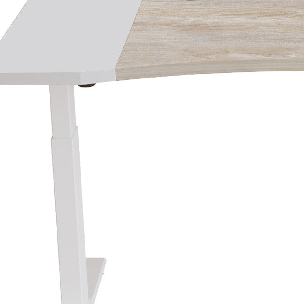 Escritorio de pie ajustable de 63" en marrón y blanco