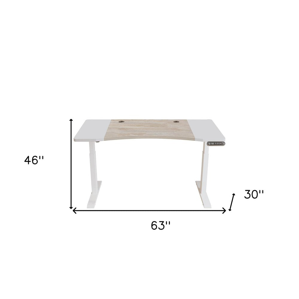 Escritorio de pie ajustable de 63" en marrón y blanco